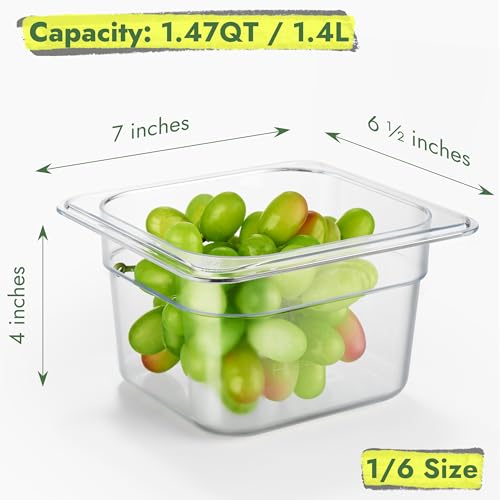 CURTA 6-Pack 1/6 Size 4" Deep NSF Polycarbonate Food Pans | Dishwasher & Freezer Safe Clear Container for Prep Tables, Buffet, Salad Bar, Commercial & Home Kitchen - Image 2