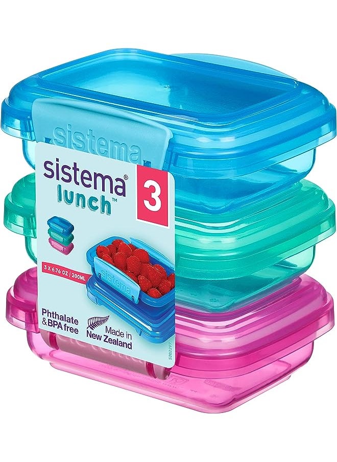 sistema - Lunch Food Storage Containers With Contrasting Clips, Green/Pink/Blue, 200 ml, Pack Of 3 - Image 1
