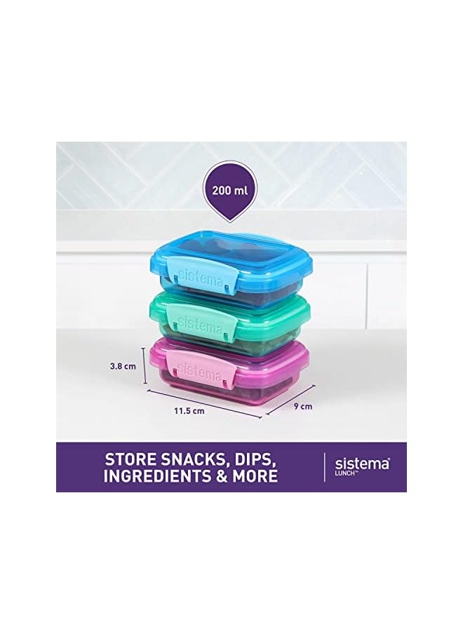 sistema - Lunch Food Storage Containers With Contrasting Clips, Green/Pink/Blue, 200 ml, Pack Of 3 - Image 1