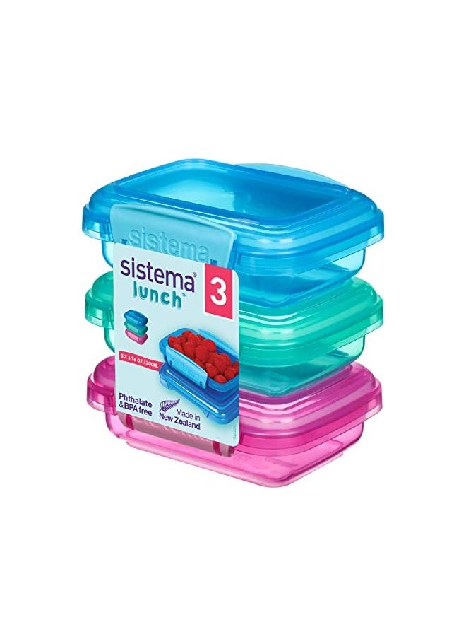 sistema - Lunch Food Storage Containers With Contrasting Clips, Green/Pink/Blue, 200 ml, Pack Of 3 - Image 1