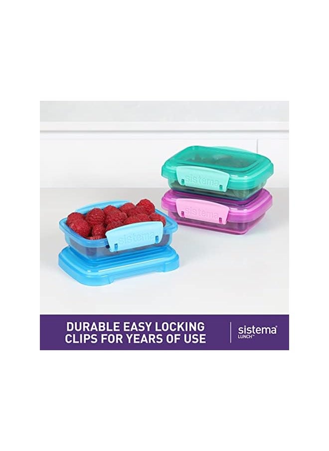 sistema - Lunch Food Storage Containers With Contrasting Clips, Green/Pink/Blue, 200 ml, Pack Of 3 - Image 1