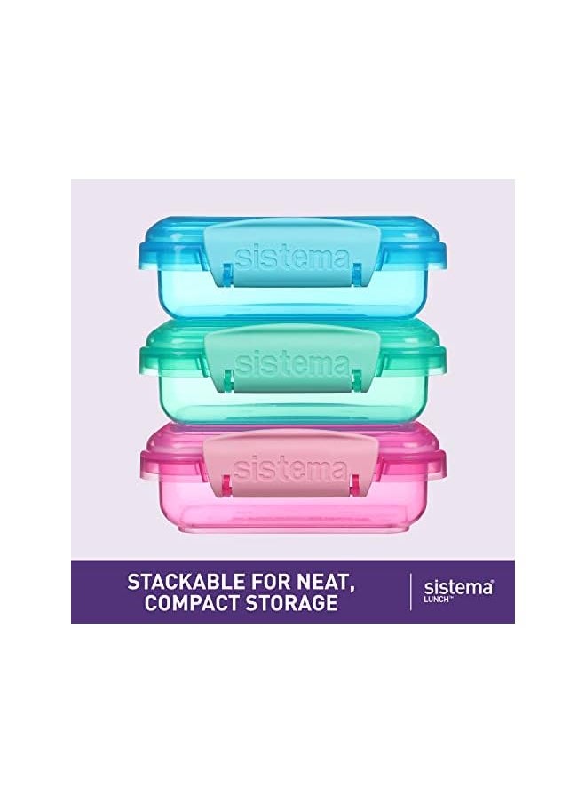 sistema - Lunch Food Storage Containers With Contrasting Clips, Green/Pink/Blue, 200 ml, Pack Of 3 - Image 1