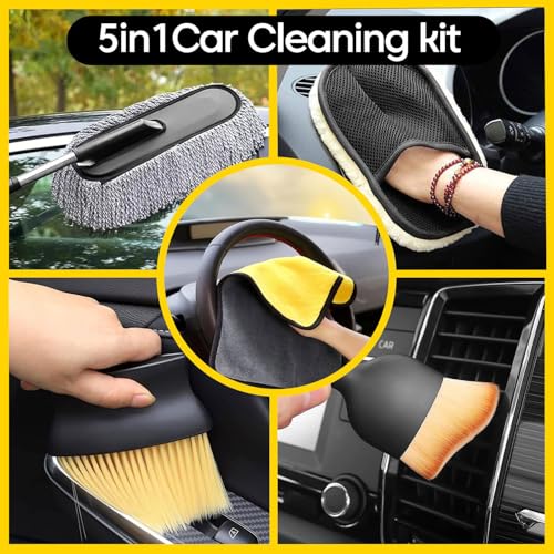 AUTOFRILL 5-in-1 Car Cleaning Kit – Microfiber Cloth, Car Duster with Extendable Handle, Cleaning Glove & 2 Dusting Brushs for Interior & Exterior Car Detailing, Car Wash, Care & Maintenance Tools - Image 2