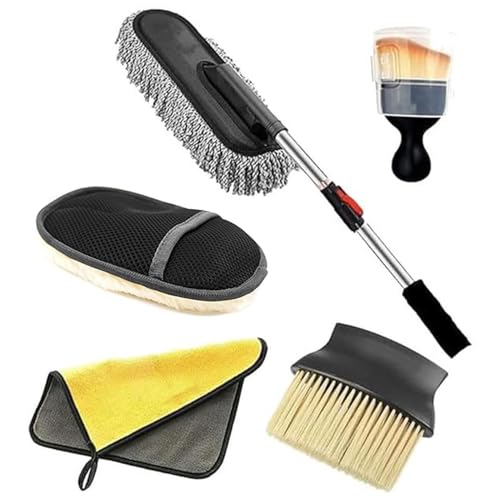 AUTOFRILL 5-in-1 Car Cleaning Kit – Microfiber Cloth, Car Duster with Extendable Handle, Cleaning Glove & 2 Dusting Brushs for Interior & Exterior Car Detailing, Car Wash, Care & Maintenance Tools - Image 1