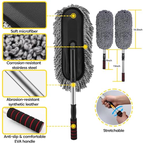 AUTOFRILL 5-in-1 Car Cleaning Kit – Microfiber Cloth, Car Duster with Extendable Handle, Cleaning Glove & 2 Dusting Brushs for Interior & Exterior Car Detailing, Car Wash, Care & Maintenance Tools - Image 3