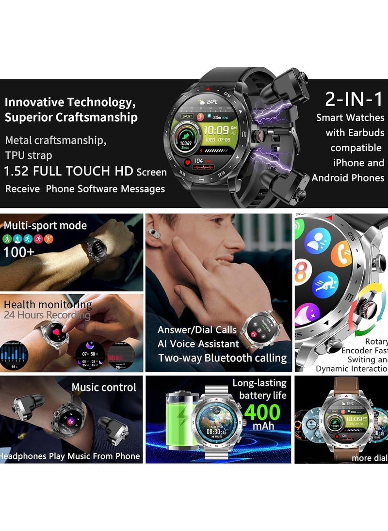 Haino Teko Smart Watch with Earbuds, 1.52” HD Big Screen (Make/Answer Calls), itness Tracker with Sleep Monitor, 100+ Sports Modes,for iPhone & Android Phones for Men Women Kids  - Image 3