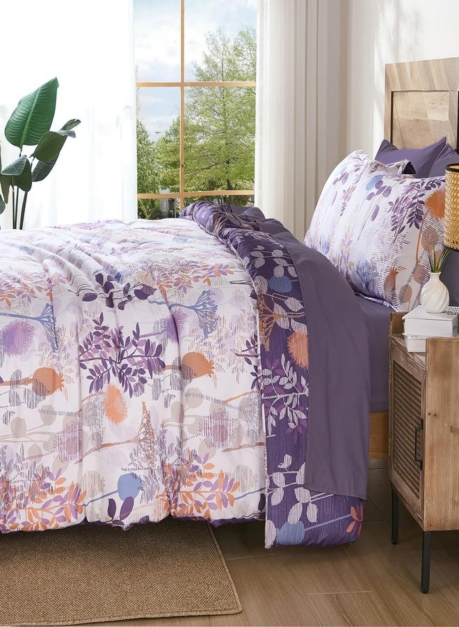 Anibedding 7Pieces Queen Comforter Set, Purple Botanical Bed in a Bag Complete Set with Sheet Pillowcase for Bedroom All Season - Image 5