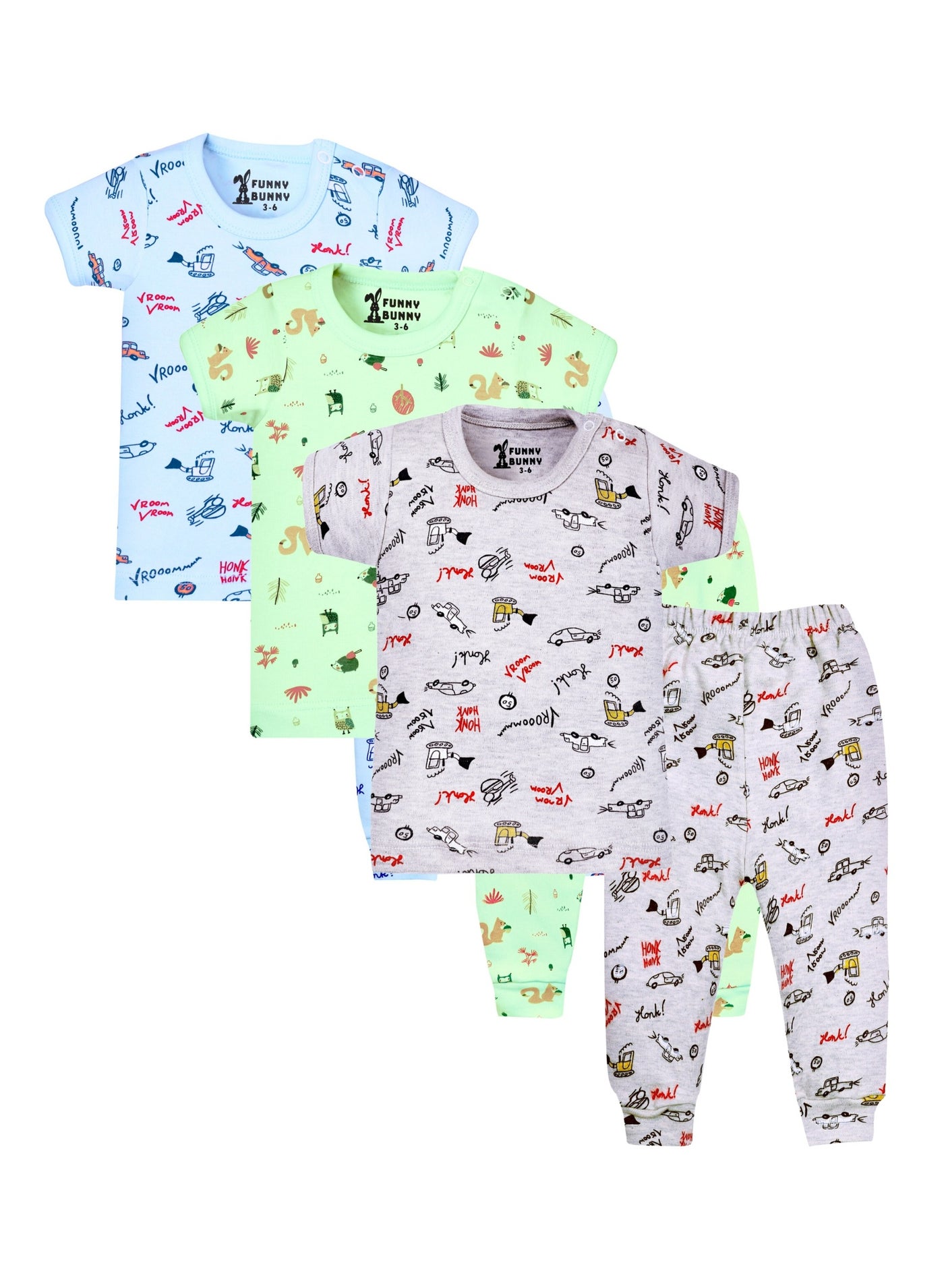 Funny Bunny Pack of 3 Cotton Half Sleeve & Pants Underwear Set for Baby