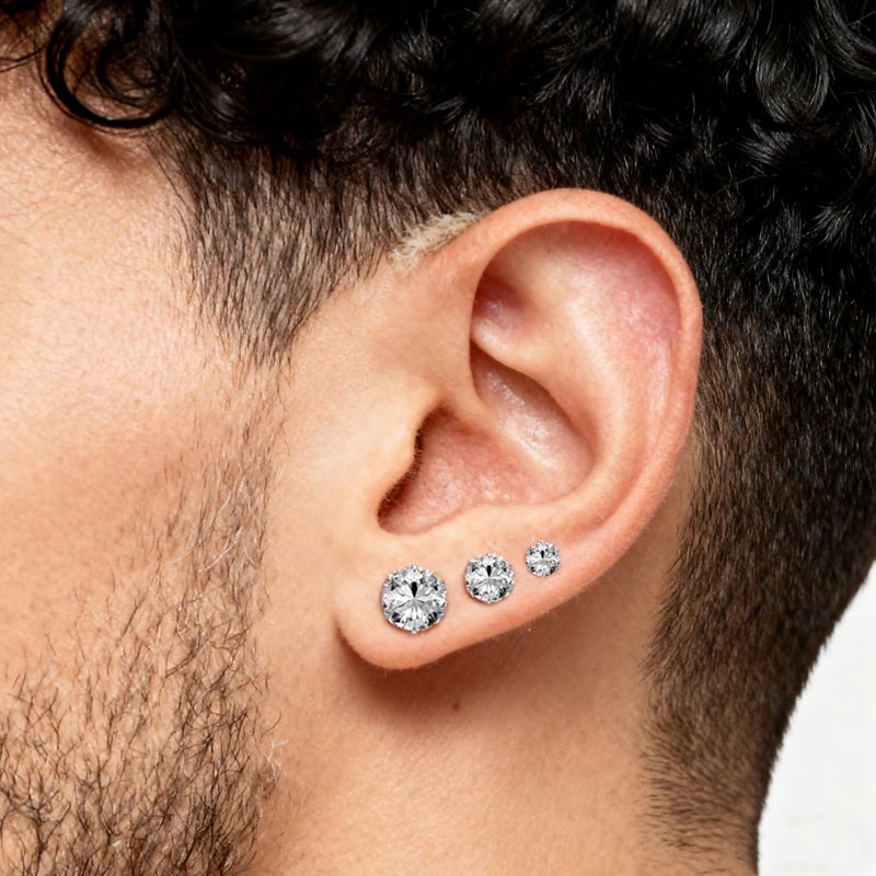 YINCUO 6 Pairs Stainless Steel Stud Earrings Set, 3-8mm Silver 316L Hypoallergenic Cubic Zirconia CZ Earring Jewelry Gift for Women Men - Image 5