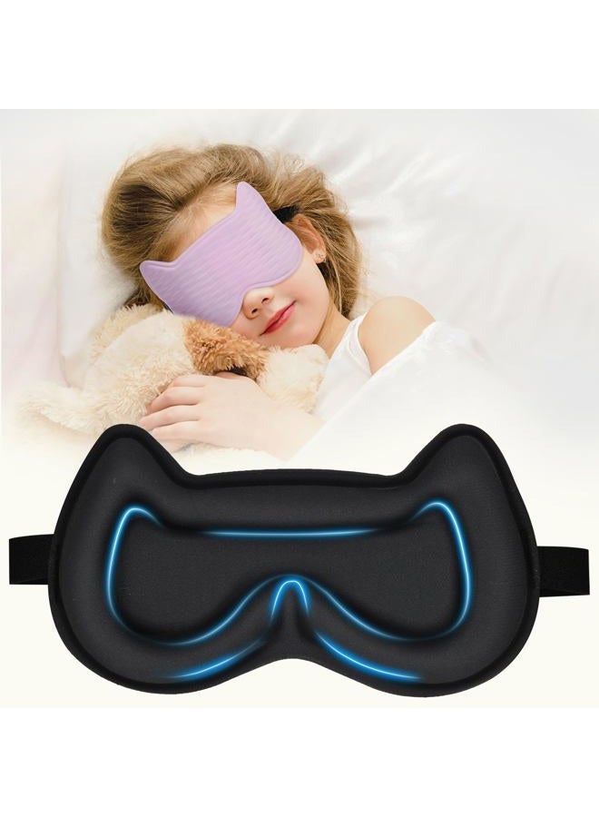 Pyopbow Kids Sleep Mask Eye Mask: 3D Contoured Cup Sleeping Mask, Blindfold with Adjustable Strap, Kids Eye Cover for Boys, Girls, Teens, Pressure-Free with Memory Foam Face Mask for Sleeping (Purple) - Image 1