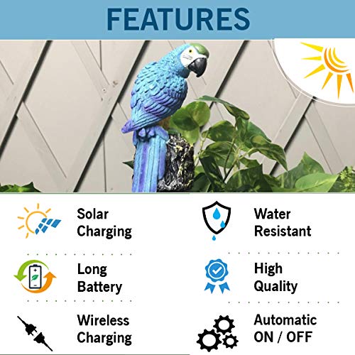 Epyz Solar Garden Lights, Outdoor Decorative Resin Parrot Solar LED Lights with Stake for Garden Lawn Pathway Yard Decortions (Warm Yellow Light, Blue) - Image 4