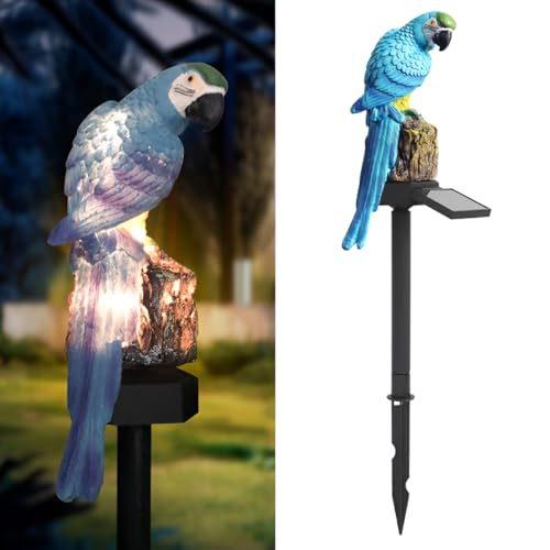 Epyz Solar Garden Lights, Outdoor Decorative Resin Parrot Solar LED Lights with Stake for Garden Lawn Pathway Yard Decortions (Warm Yellow Light, Blue) - Image 1