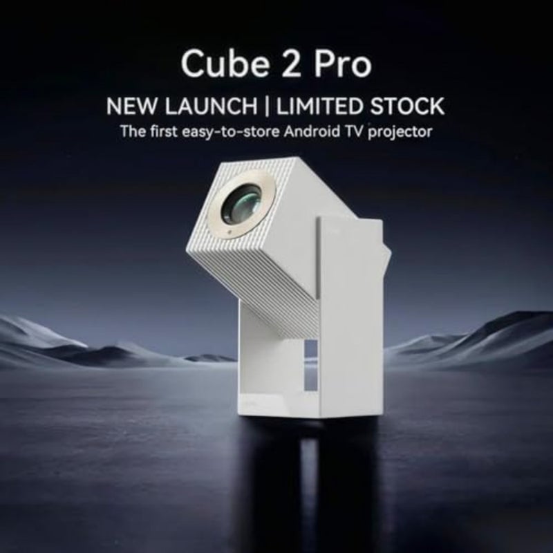 جهاز عرض ذكي Cube 2 Pro، دقة Full HD 1080P، 500 ANSI Lumens، Android 11، Chromecast مدمج، بلوتوث 5.0، مكبر صوت 8 وات، التركيز التلقائي على حجر المفاتيح، جهاز عرض المسرح المنزلي المحمول Moon White - Image 2