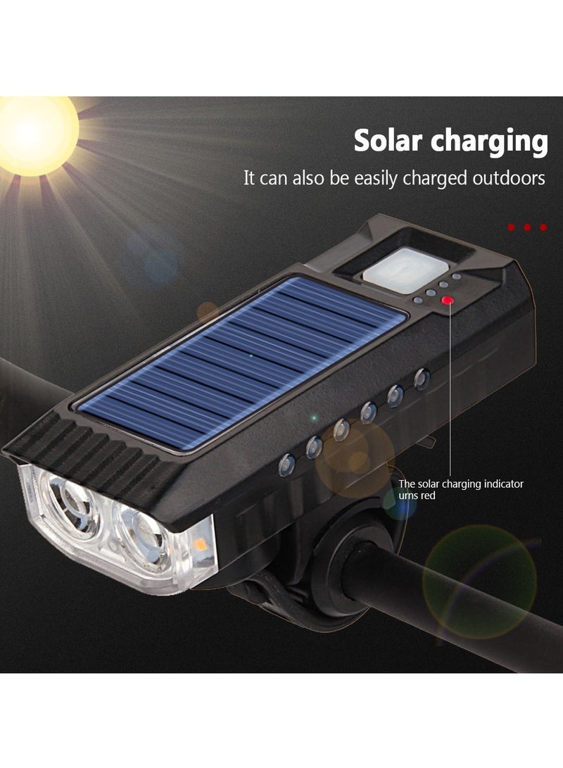 إسكدنيا ضوء مزدوج ، مصباح دراجة بالطاقة الشمسية مقاوم للماء ، شحن USB ، مصباح أمامي للدراجة الأمامية ، 4000 مللي أمبير في الساعة ، مصباح ركوب الدراجات مع وظيفة بوق الدراجة - Image 3