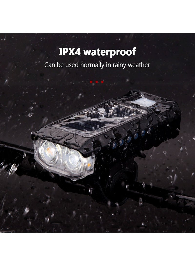 إسكدنيا ضوء مزدوج ، مصباح دراجة بالطاقة الشمسية مقاوم للماء ، شحن USB ، مصباح أمامي للدراجة الأمامية ، 4000 مللي أمبير في الساعة ، مصباح ركوب الدراجات مع وظيفة بوق الدراجة - Image 2