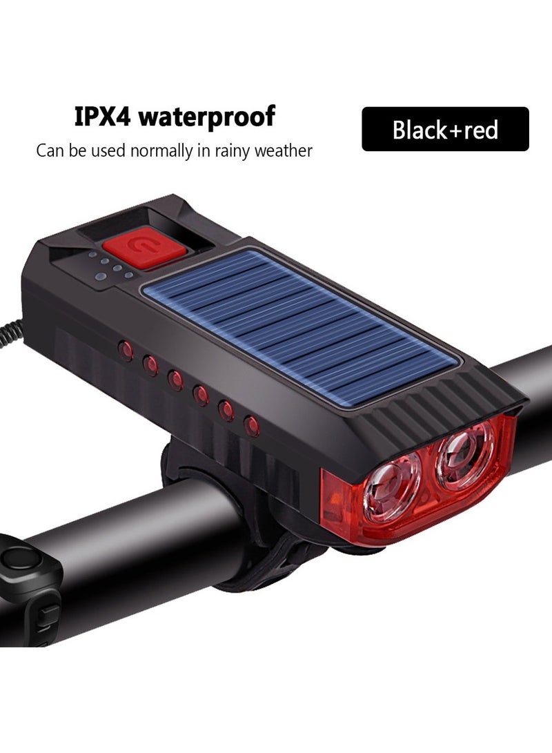 إسكدنيا ضوء مزدوج ، مصباح دراجة بالطاقة الشمسية مقاوم للماء ، شحن USB ، مصباح أمامي للدراجة الأمامية ، 4000 مللي أمبير في الساعة ، مصباح ركوب الدراجات مع وظيفة بوق الدراجة - Image 1