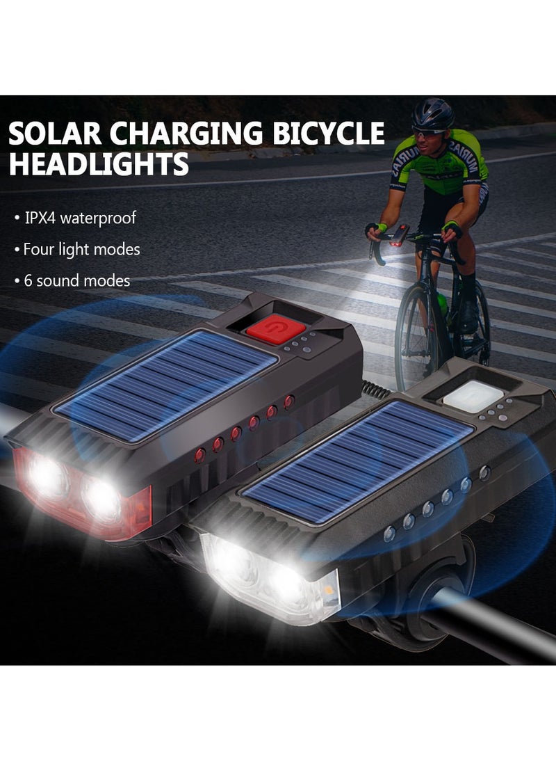 إسكدنيا ضوء مزدوج ، مصباح دراجة بالطاقة الشمسية مقاوم للماء ، شحن USB ، مصباح أمامي للدراجة الأمامية ، 4000 مللي أمبير في الساعة ، مصباح ركوب الدراجات مع وظيفة بوق الدراجة - Image 5