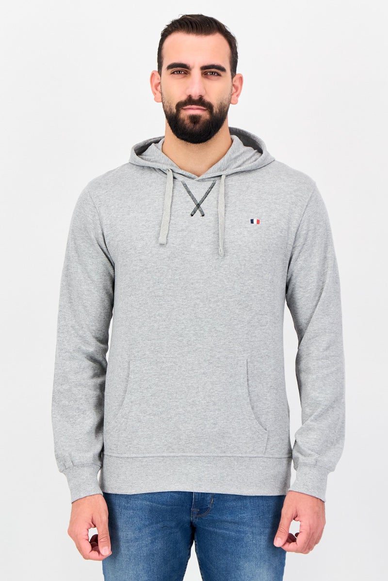 Tahari هودي طويل الأكمام للرجال بشعار مطرز، رمادي - Image 1