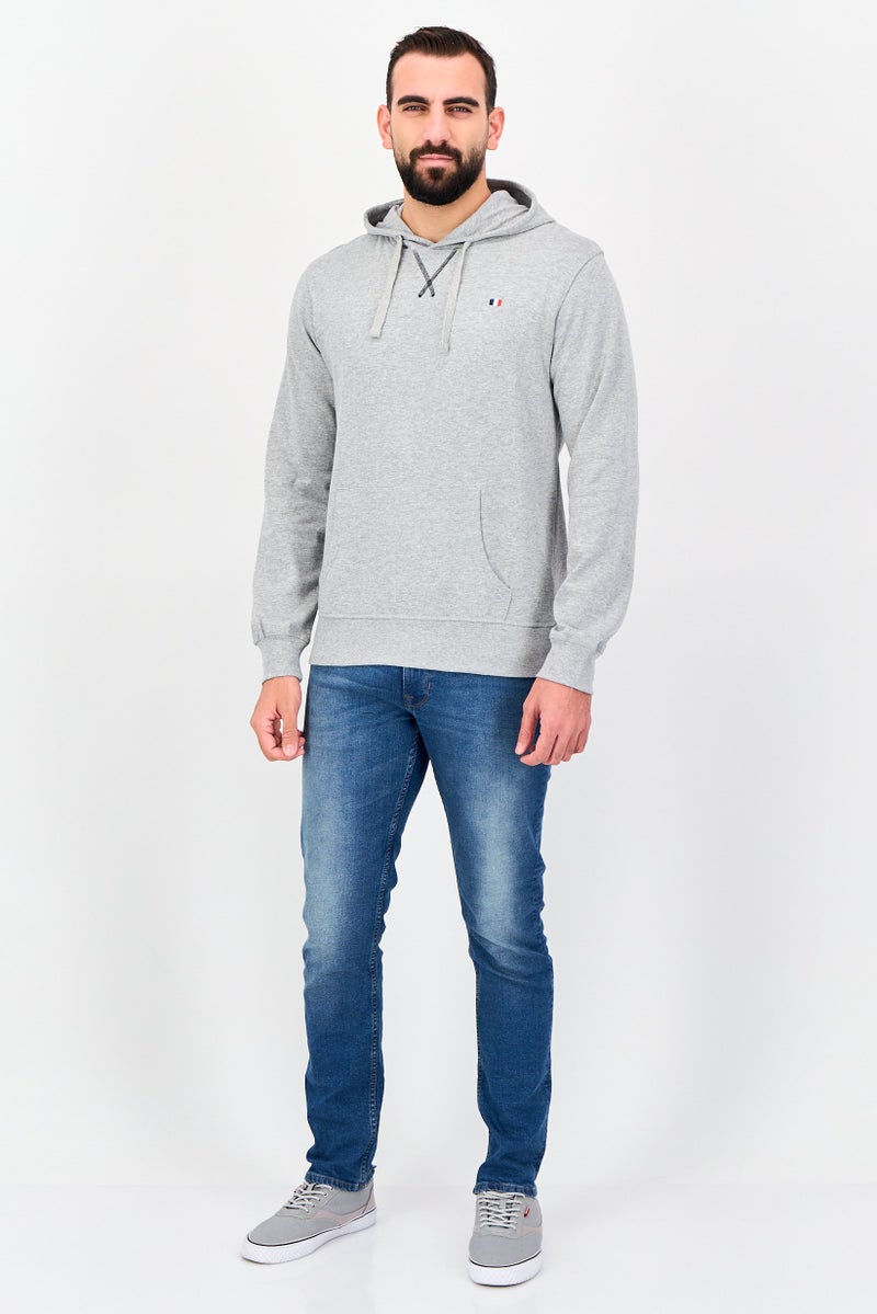 Tahari هودي طويل الأكمام للرجال بشعار مطرز، رمادي - Image 4