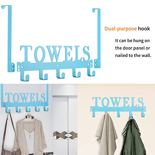 Kuhome Over The Door Towel Holder - Hooks & Rack for Bathroom, Robe & Beach Towels (Blue) - Image 2