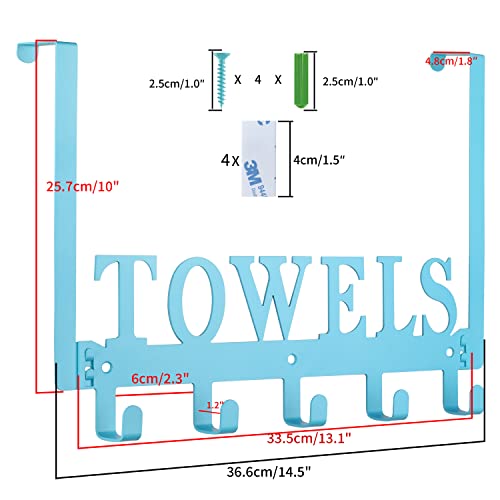 Kuhome Over The Door Towel Holder - Hooks & Rack for Bathroom, Robe & Beach Towels (Blue) - Image 5