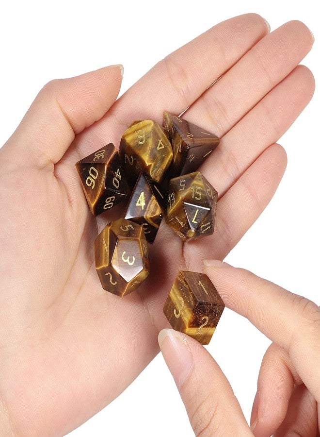 mookaitedecor 7 PCS Tiger's Eye Crystal Polyhedral DND Dice Set, Polished Tumbled Stones Dices for RPG MTG Table Games Home Decoration - Image 2