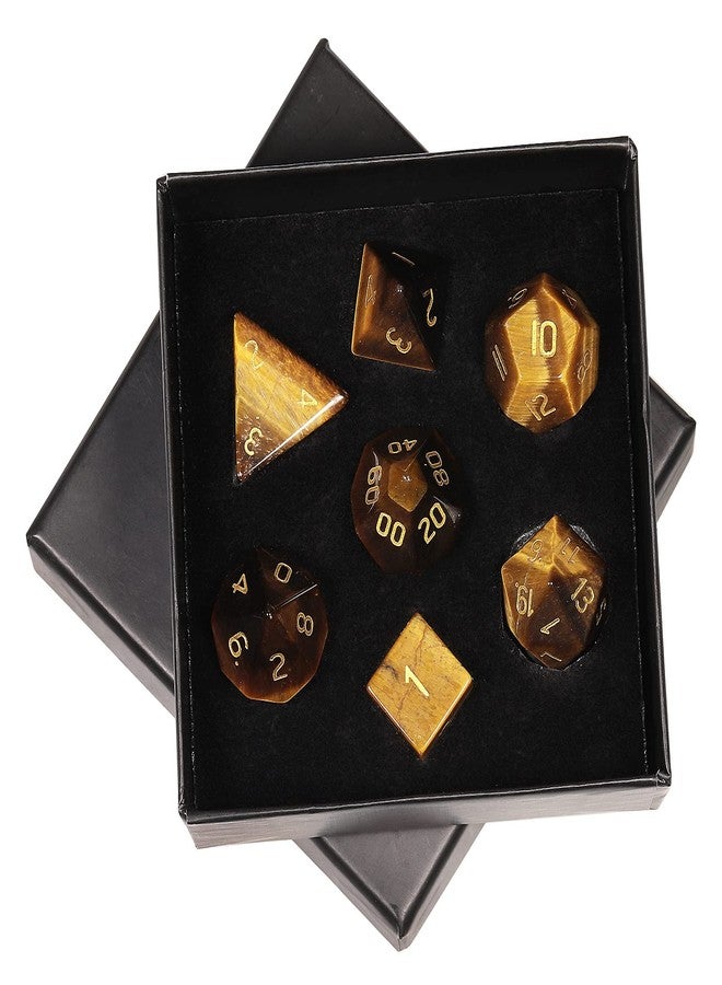 mookaitedecor 7 PCS Tiger's Eye Crystal Polyhedral DND Dice Set, Polished Tumbled Stones Dices for RPG MTG Table Games Home Decoration - Image 1