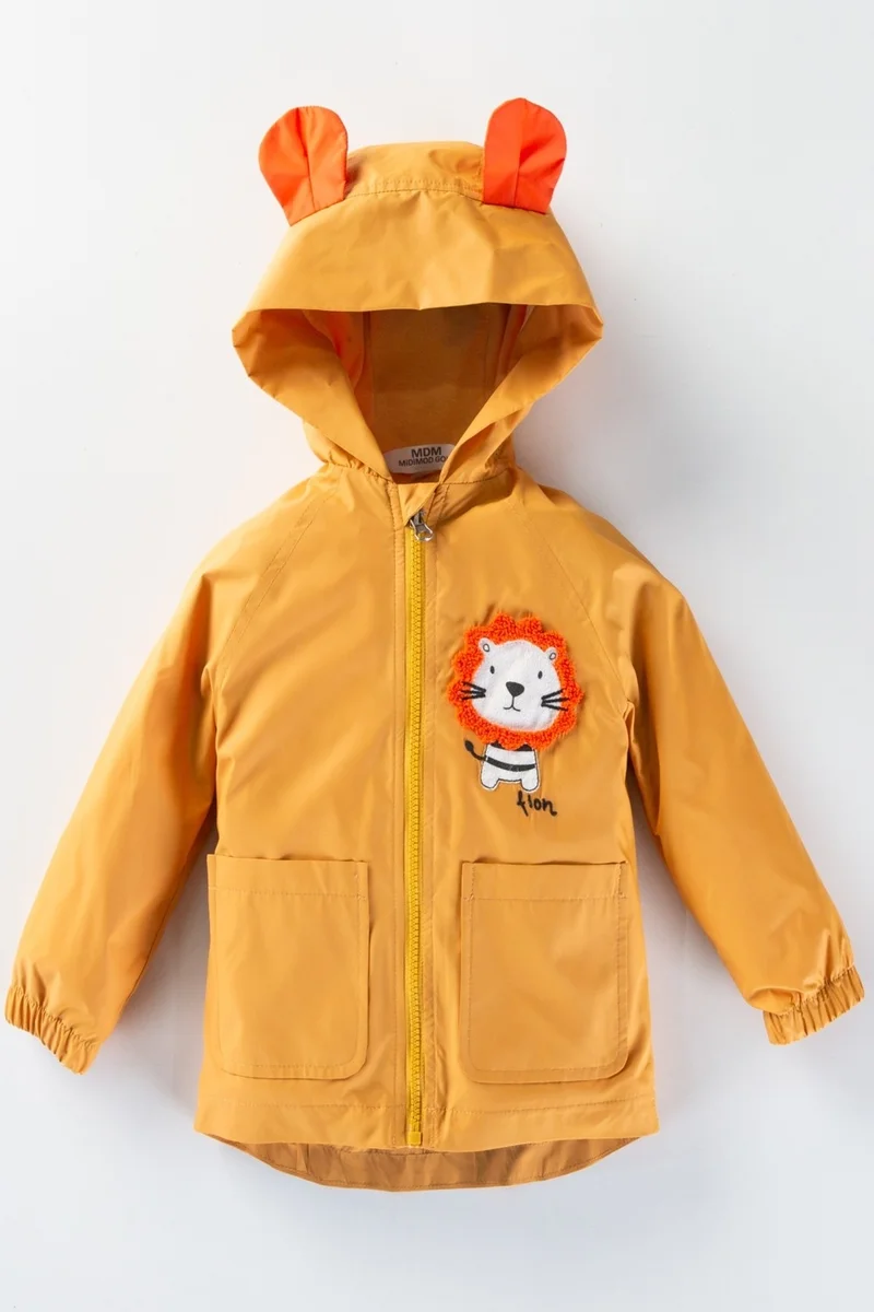 بوديوم جييم Podium Clothing Cute Lion Backpack Cotton Lined Eared Hooded Kids Raincoat Overalls Coat