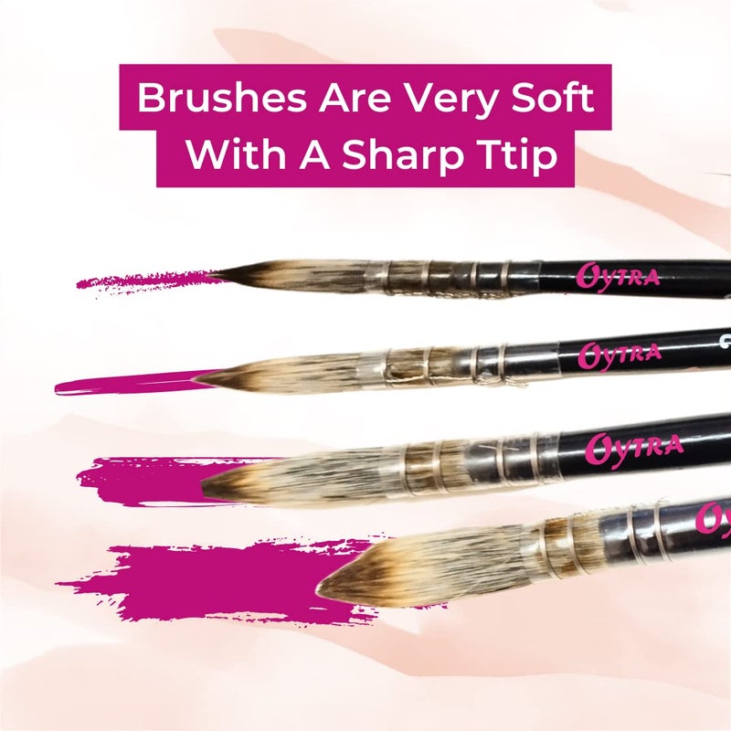 Oytra Mop Brush 4 Pcs Set for Artists Painting Calligraphy Watercolor Quill Oil Acrylics with Wooden Handle Vegan Soft Bristles - Image 3