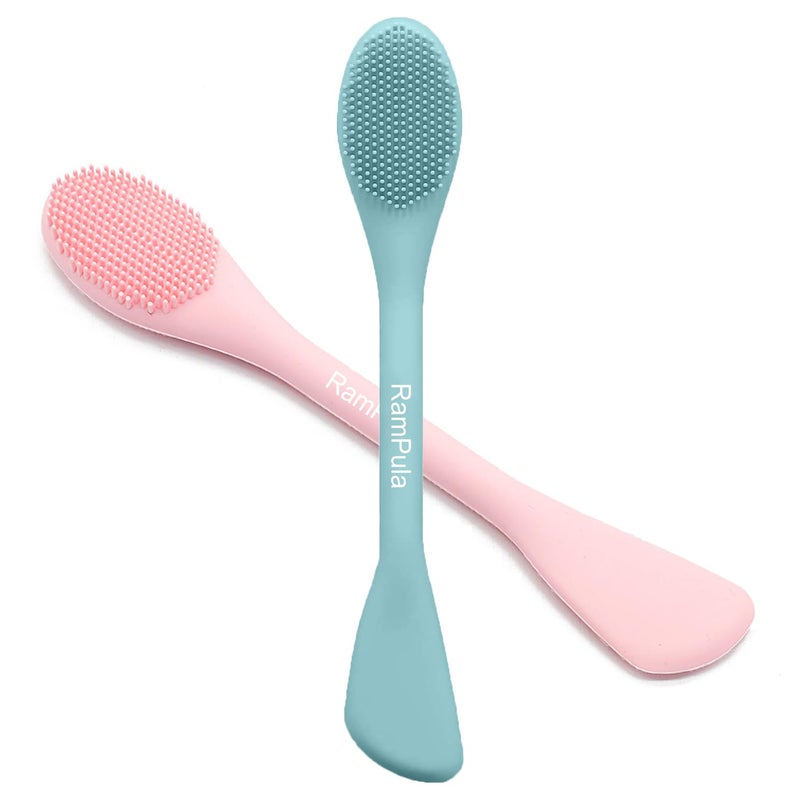 RamPula Facial Cleansing Brush 2 in 1 Silicone Face Mask Brush Face Scrubber For Exfoliating Massaging Remove Blackheads Makeup Skincare Removal Applicator for Mud Clay Body Lotion DIY Mask