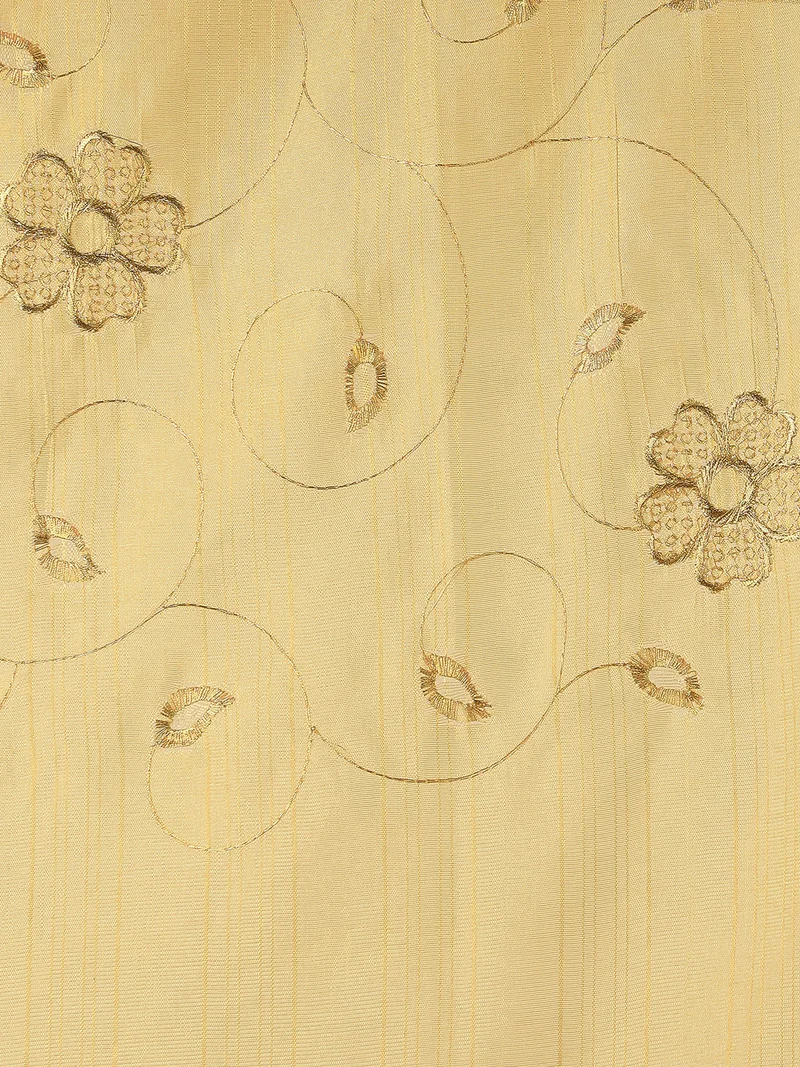 globus Globus Women Gold Floral Zari Embroidered Silk Tasselled Border Festive Dupatta