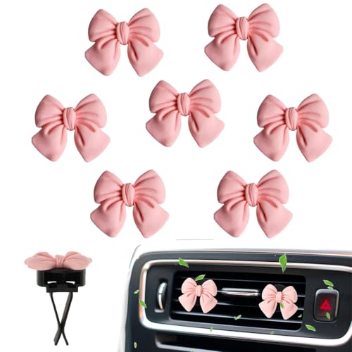 STHIRA® 7Pcs Car Decor Cute Pink Bow Car Air Vent Clip-On car Perfume Diffusers Universal Fit Car Showpieces for Passenger Princess Car Accessories Funny Car Ornaments Car Interior Decoration - Image 1