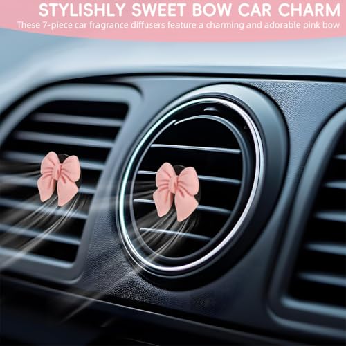 STHIRA® 7Pcs Car Decor Cute Pink Bow Car Air Vent Clip-On car Perfume Diffusers Universal Fit Car Showpieces for Passenger Princess Car Accessories Funny Car Ornaments Car Interior Decoration - Image 4