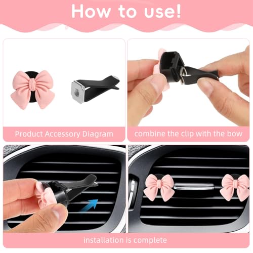 STHIRA® 7Pcs Car Decor Cute Pink Bow Car Air Vent Clip-On car Perfume Diffusers Universal Fit Car Showpieces for Passenger Princess Car Accessories Funny Car Ornaments Car Interior Decoration - Image 3