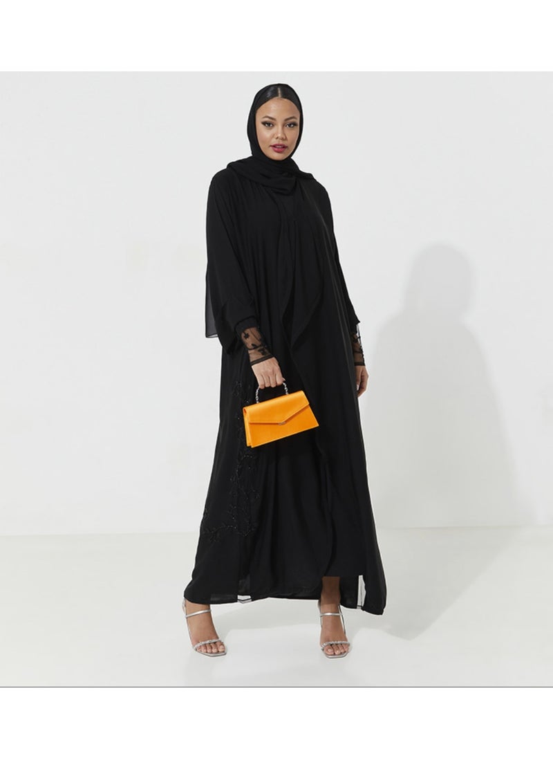 Rosette Abaya Black Abaya with Embroidary design  - Image 1