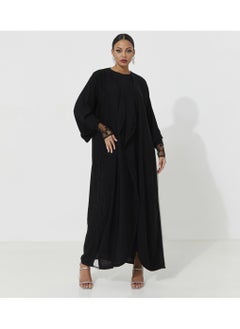 Rosette Abaya Black Abaya with Embroidary design  - Image 2