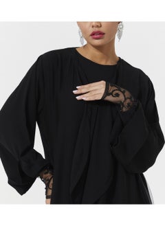 Rosette Abaya Black Abaya with Embroidary design  - Image 3