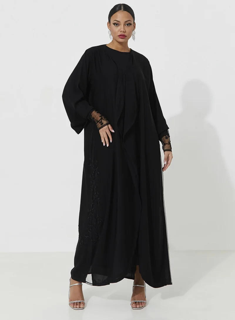 Rosette Abaya Black Abaya with Embroidary design