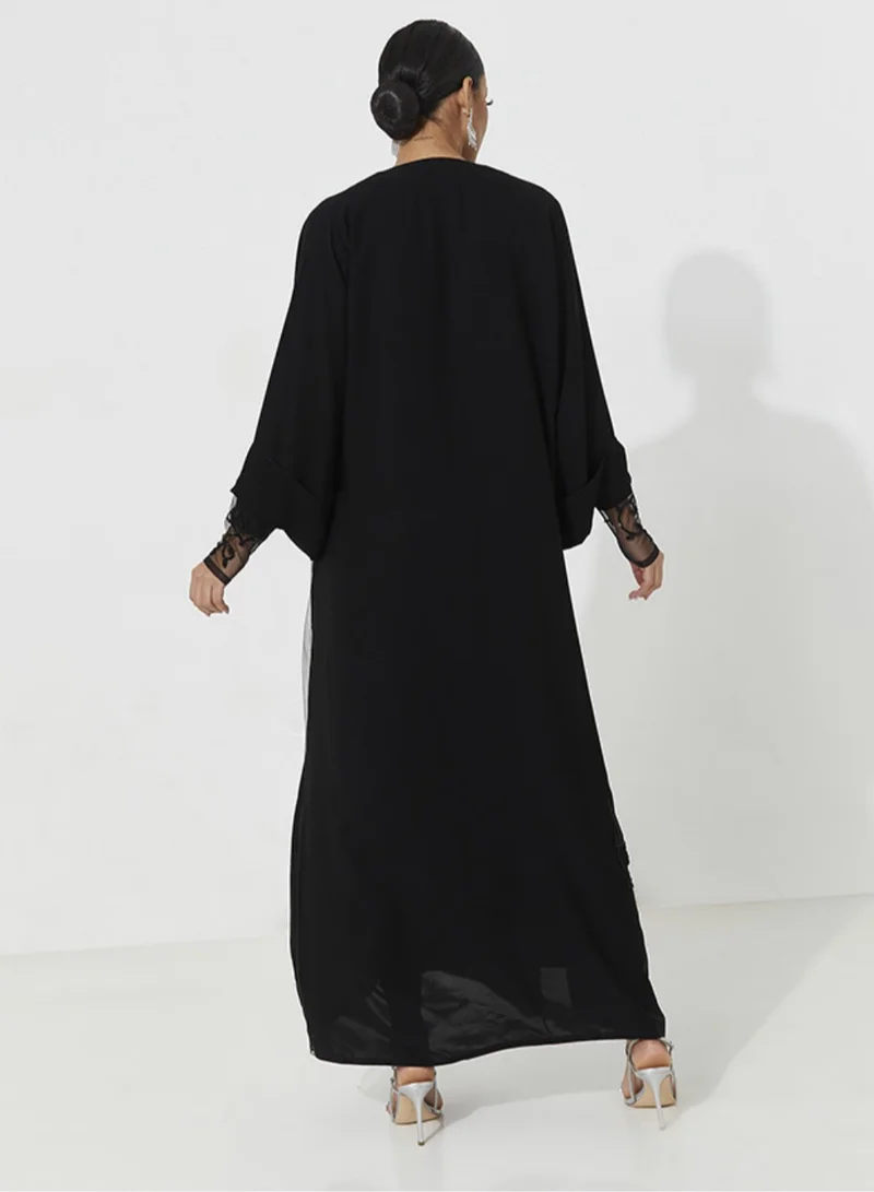 Rosette Abaya Black Abaya with Embroidary design