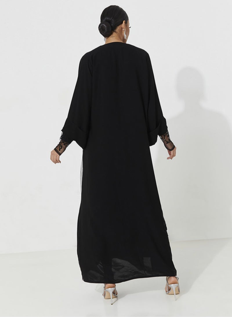 Rosette Abaya Black Abaya with Embroidary design - Image 3