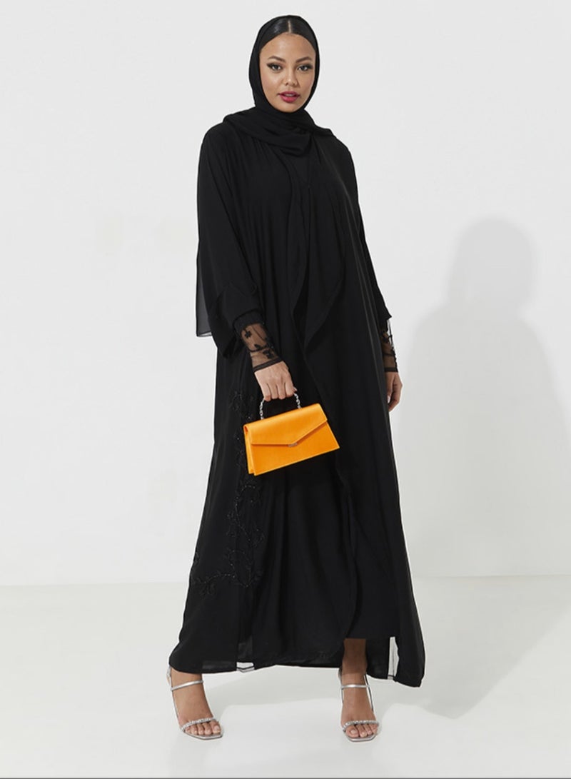Rosette Abaya Black Abaya with Embroidary design - Image 4