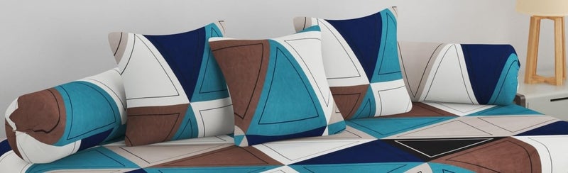 SHOMES 100% Cotton Feel Geometric Printed Diwan Set Covers 6 Pieces - 1 Single Bed Sheet (60 X 90) with 3 Cushion (16 X 16), 2 Bolster Covers (16 X 32) - Multicolor Geometric - Image 3