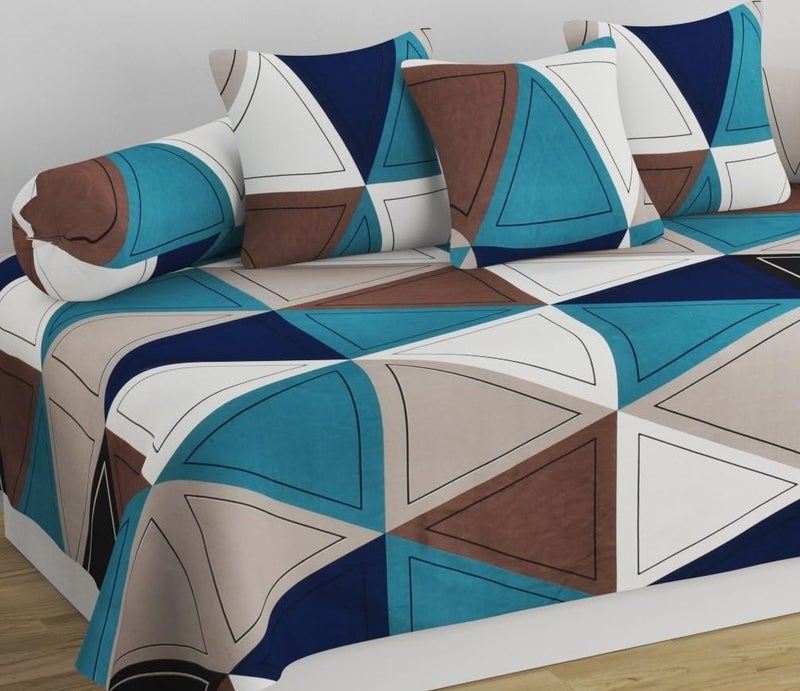 SHOMES 100% Cotton Feel Geometric Printed Diwan Set Covers 6 Pieces - 1 Single Bed Sheet (60 X 90) with 3 Cushion (16 X 16), 2 Bolster Covers (16 X 32) - Multicolor Geometric - Image 2