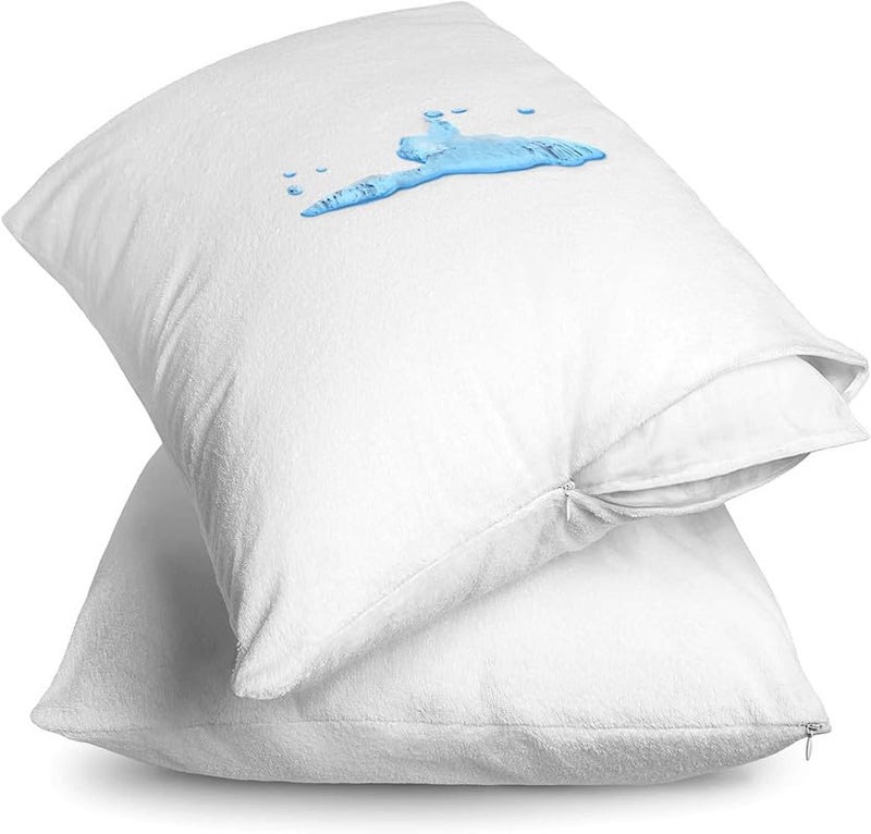 Cottington Lane - Waterproof Pillow Protectors Zippered Encasement, Terry Cotton Material, Set of 2 Qty, 18"x28" inches_White - Image 1