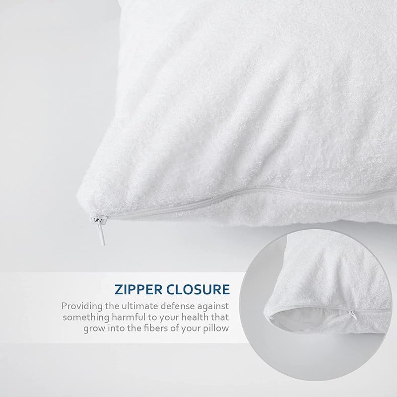 Cottington Lane - Waterproof Pillow Protectors Zippered Encasement, Terry Cotton Material, Set of 2 Qty, 18"x28" inches_White - Image 5