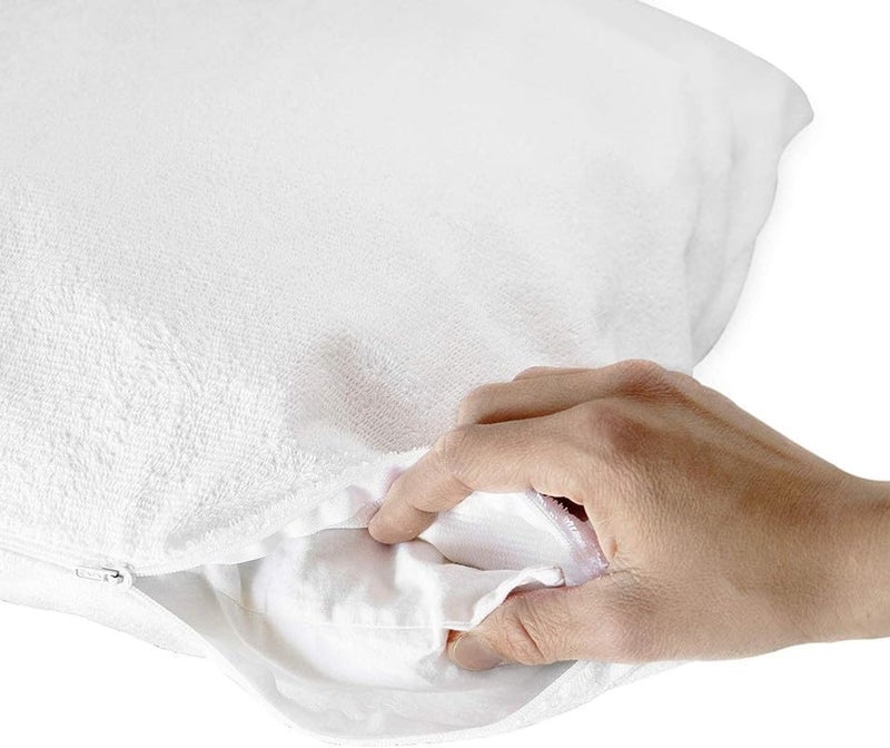 Cottington Lane - Waterproof Pillow Protectors Zippered Encasement, Terry Cotton Material, Set of 2 Qty, 18"x28" inches_White - Image 2