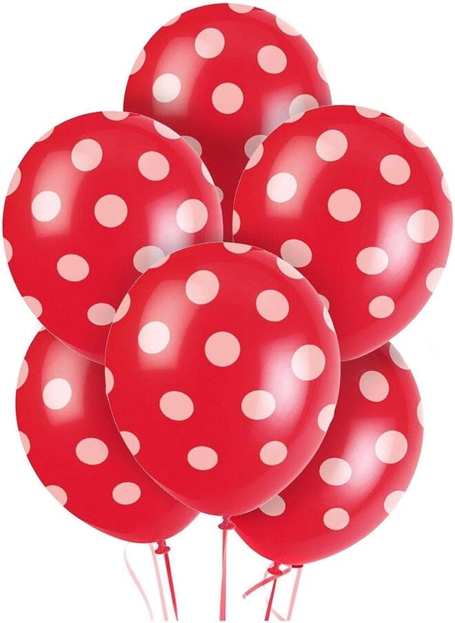 Salux RED and White Polka Dots Balloons 12 in - 12ct 