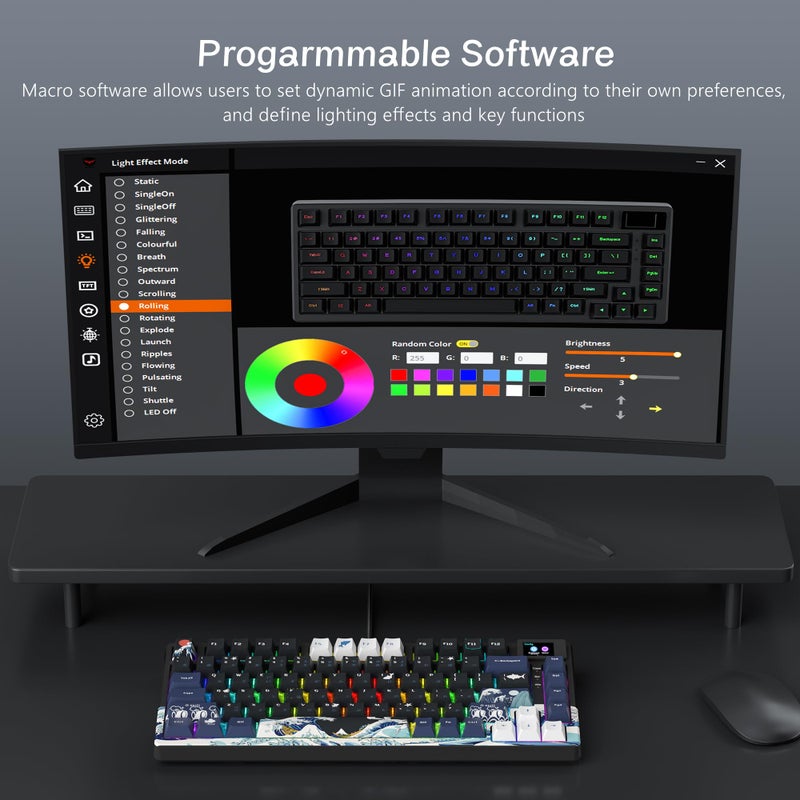 Womier SK80 75% Keyboard with Color Multimedia Display Mechanical Gaming Keyboard Creamy Sound, Wired Hot Swappable Gasket Mount RGB Custom Key Board, Pre-lubed Stabilizer for Mac/Win, Black Kanagawa - Image 5