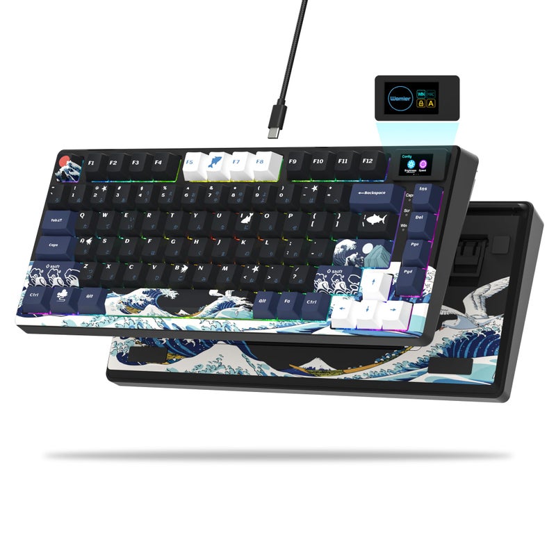 Womier SK80 75% Keyboard with Color Multimedia Display Mechanical Gaming Keyboard Creamy Sound, Wired Hot Swappable Gasket Mount RGB Custom Key Board, Pre-lubed Stabilizer for Mac/Win, Black Kanagawa - Image 1
