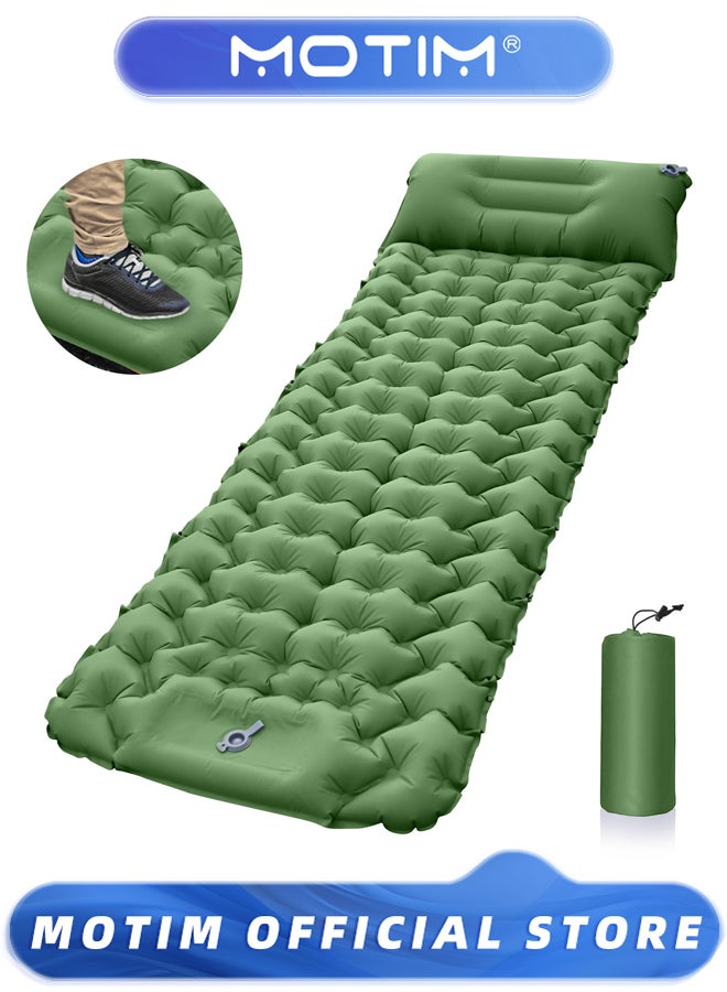 Motim 3.9 Inch Camping Sleeping Pad Ultralight Camping Mat with Pillow Built-in Foot Pump Inflatable Sleeping Pads Compact for Camping Backpacking Hiking Traveling Tent (Green) - Image 1